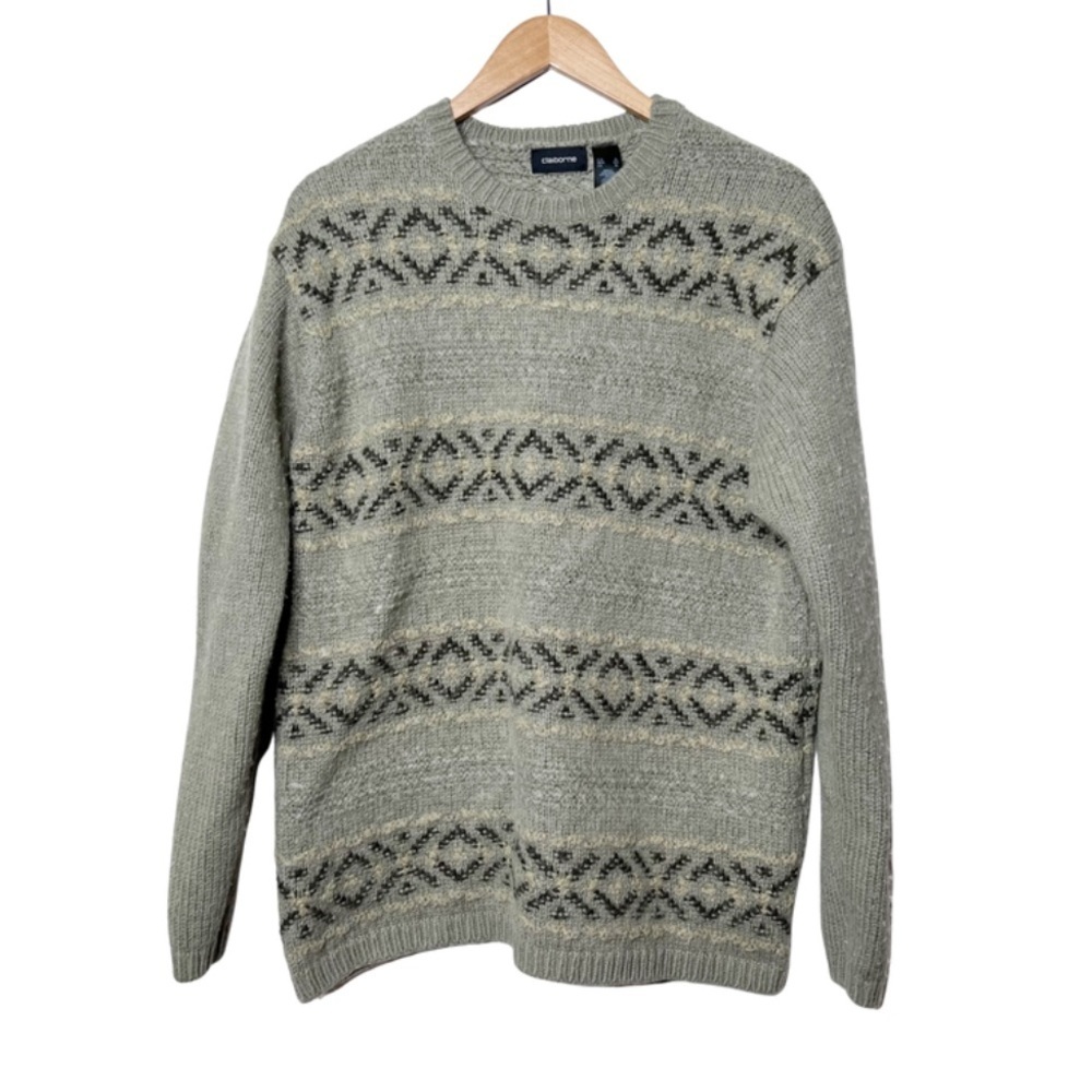 Liz Claiborne Women's Gray Fair‎ Isle Knit Sweater Crew Neck Long Sleeve